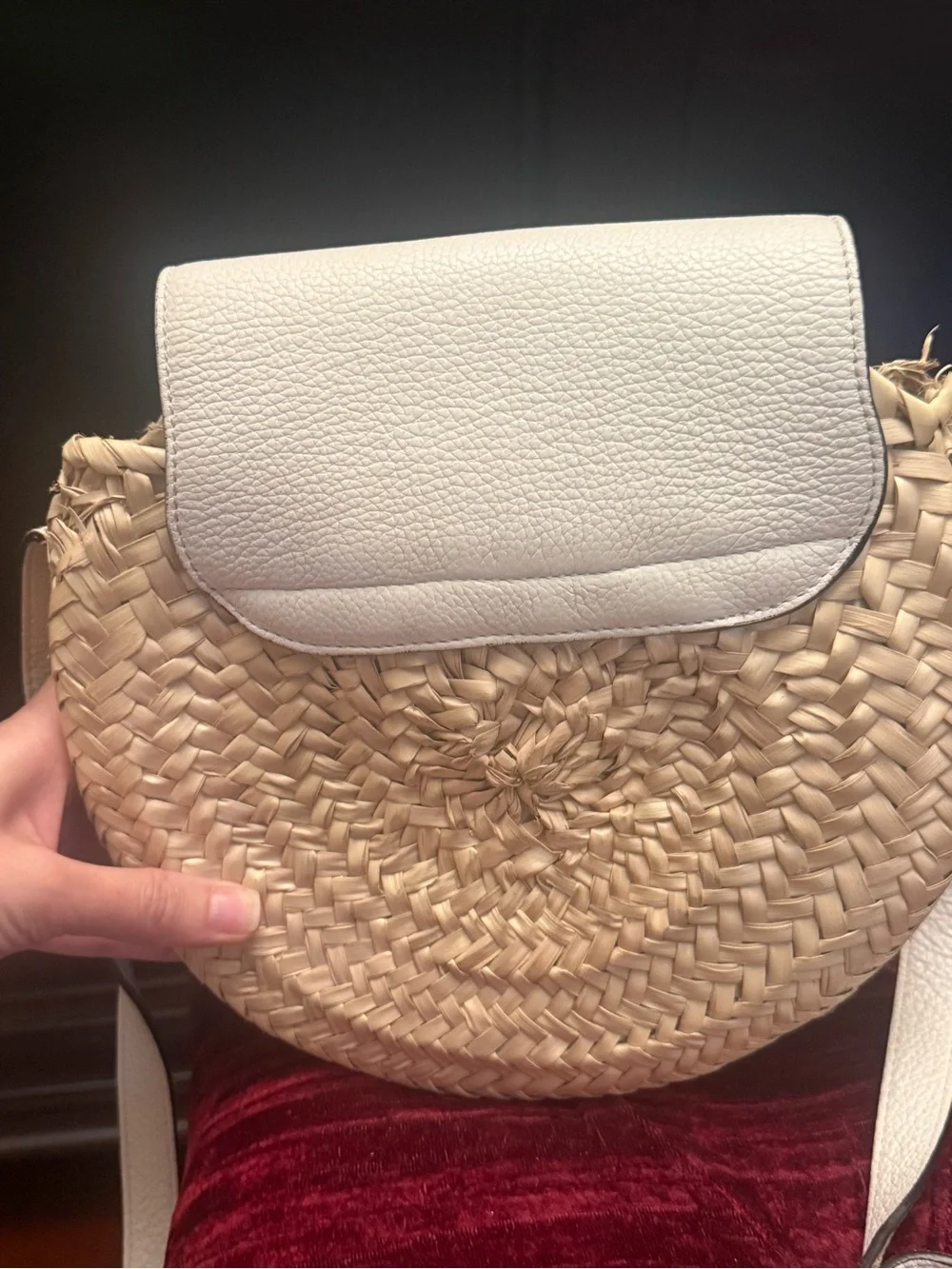 Chloe, beautiful White leather, and Straw Saddle Crossbody Bag with Gold Accent